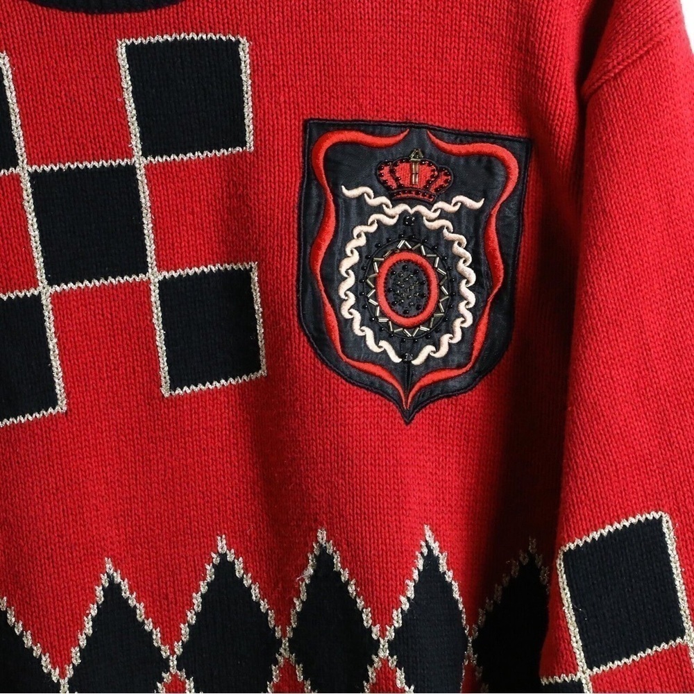 Vintage I B Diffusion 80s oversized knit geometric print sweater dark academia - Picture 5 of 8